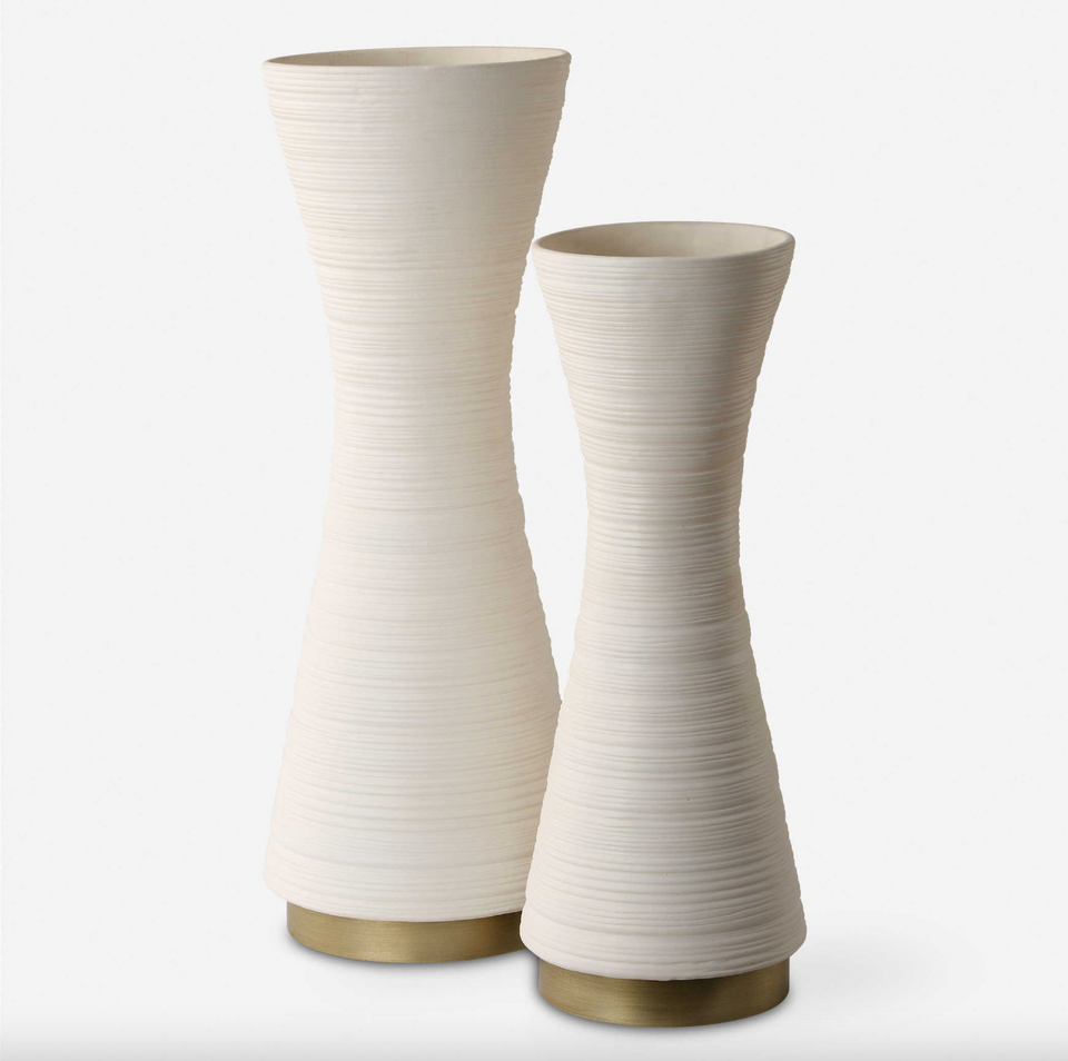 White and Gold Ridged Vases