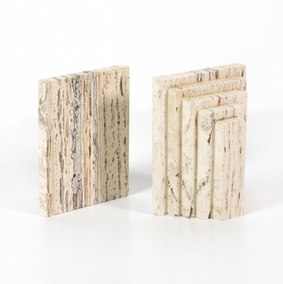White Travertine Bookends