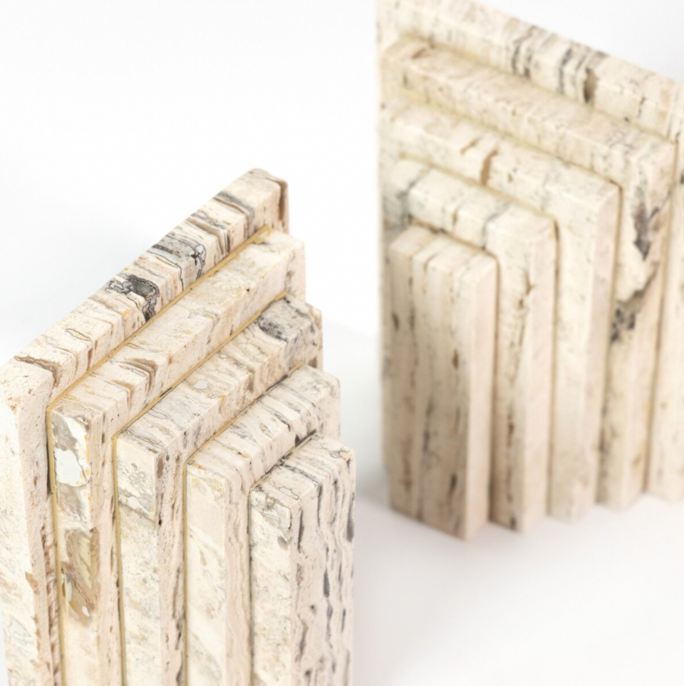White Travertine Bookends